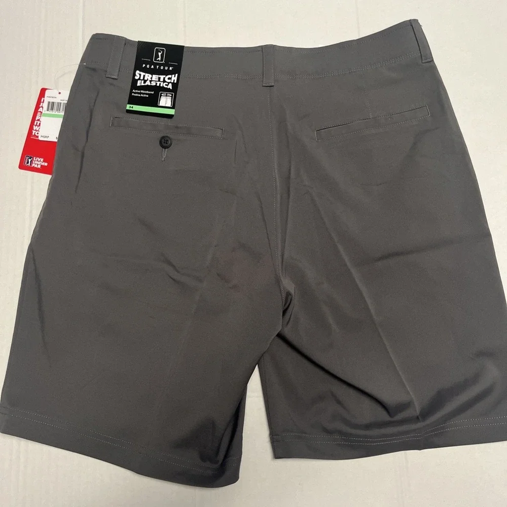 PGA TOUR Men's Golf Shorts NWT Size 34 Quiet Shade Gray Flat Front PVBS7087DS
